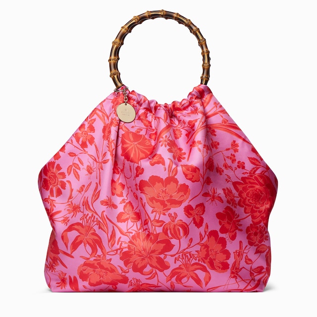Silk maxi tote bag with bamboo handle