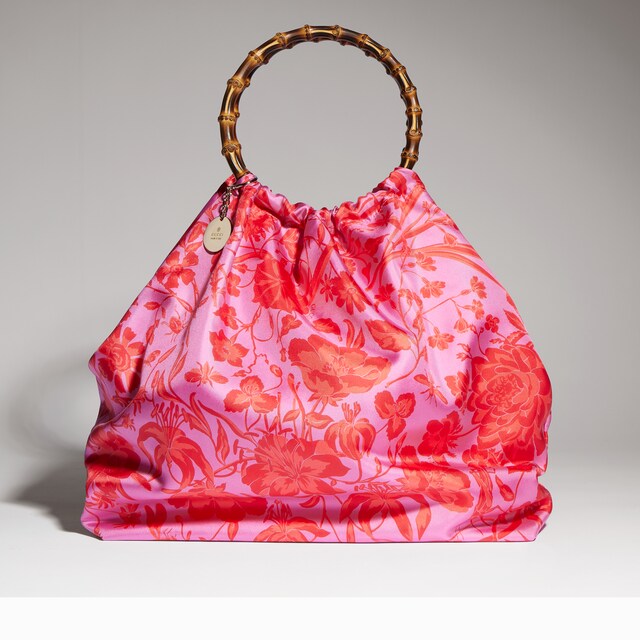 Silk maxi tote bag with bamboo handle - image 4