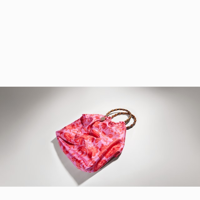 Silk maxi tote bag with bamboo handle