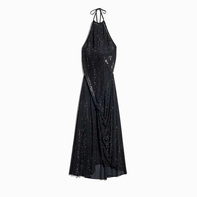 Embroidered silk stretch chiffon long dress