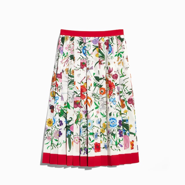Printed silk pleated skirt
