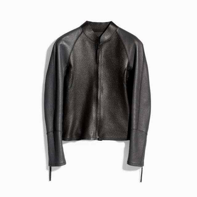 Grainy leather zip jacket
