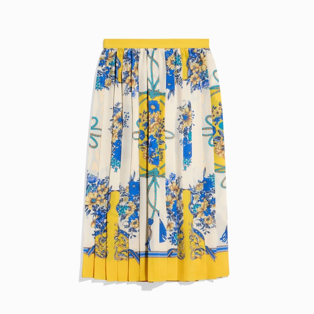Printed silk midi skirt