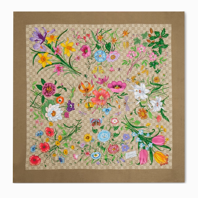 Printed GG silk twill carré