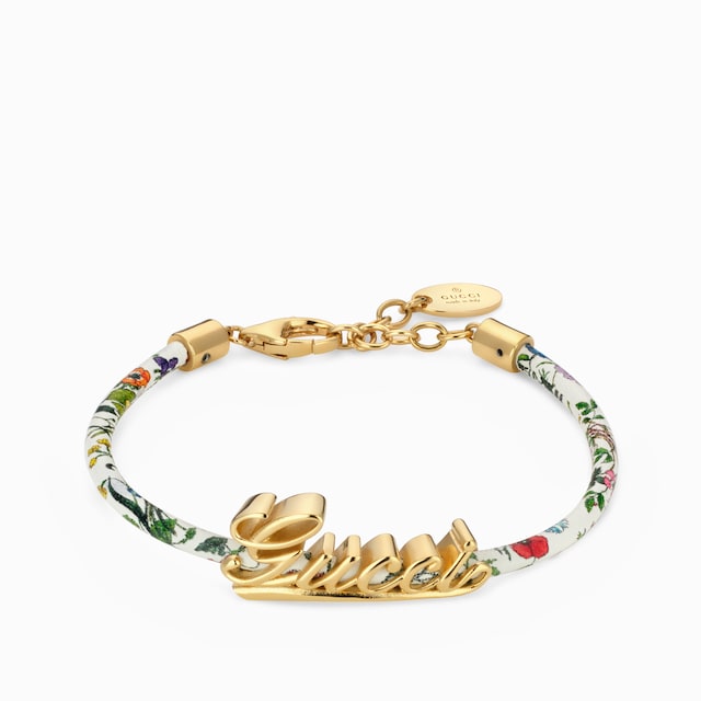 Leather bracelet with Gucci script