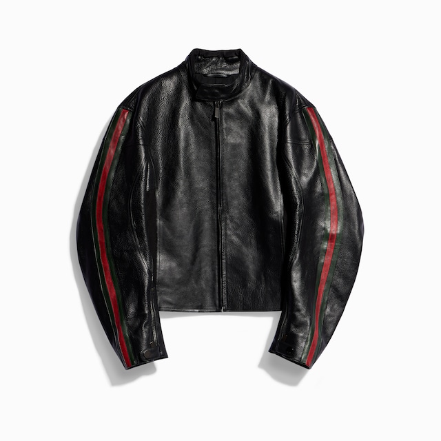 Leather biker jacket with Web detail