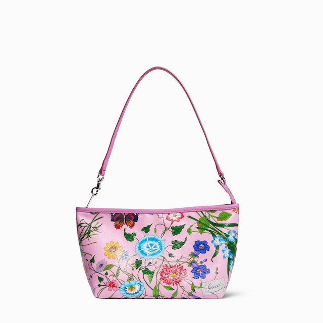 Flora-motif small pouch with strap