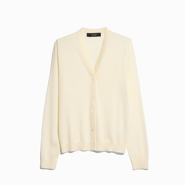 Cardigan in lana fine con ricamo