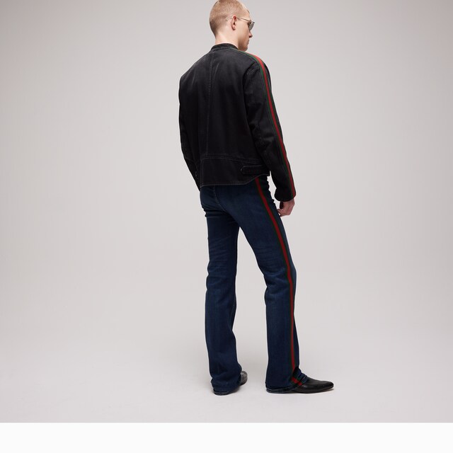 Cotton denim biker jacket with Web - image 3