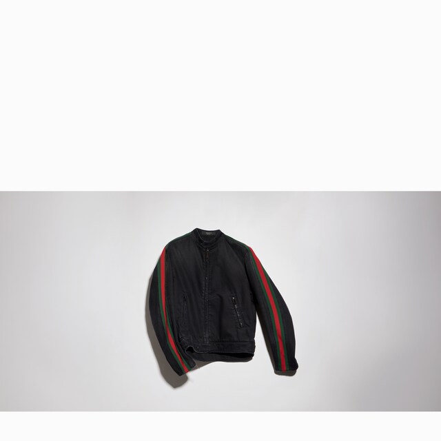 Cotton denim biker jacket with Web - image 4