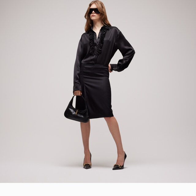 Silk satin shirt with rouches - image 4