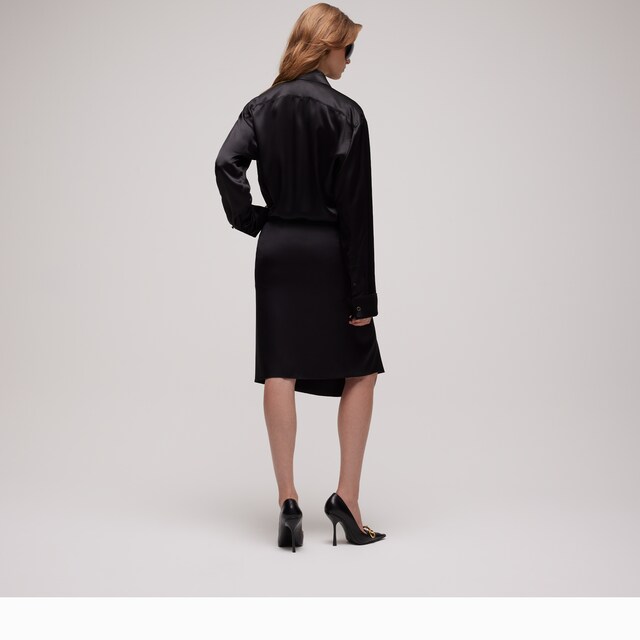 Silk satin shirt with rouches - image 2