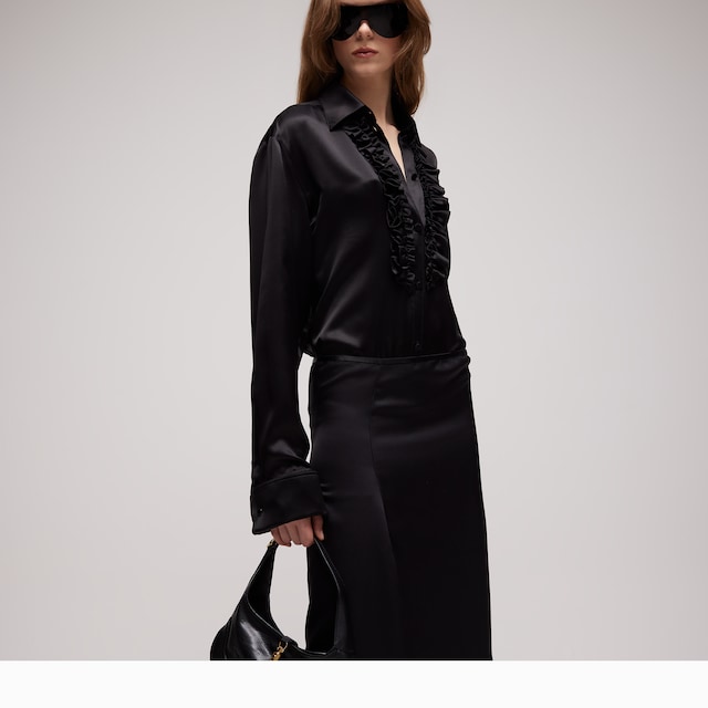 Silk satin shirt with rouches - image 3