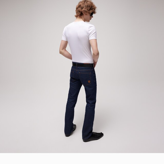 Cotton denim pants with embroidery - image 3