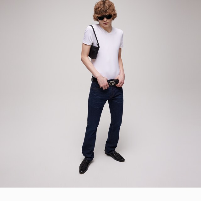 Cotton denim pants with embroidery - image 2