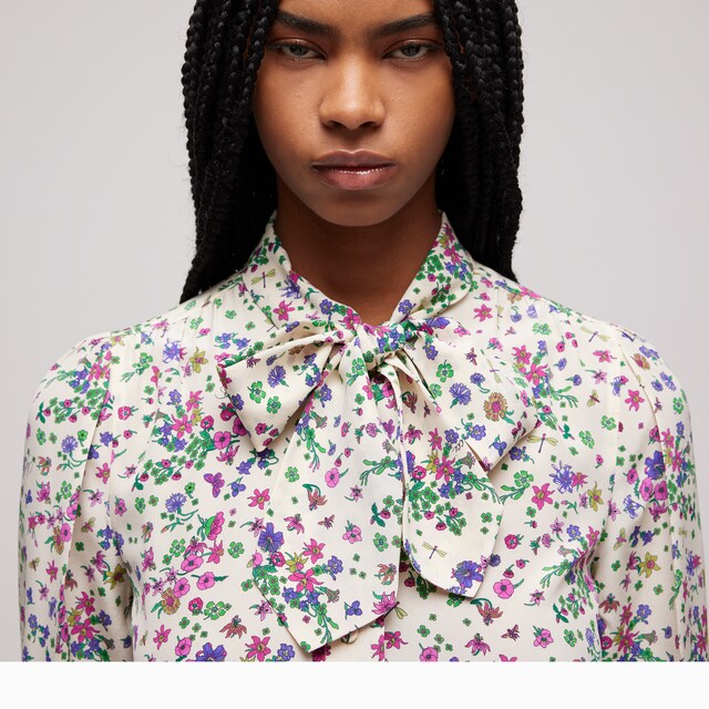 Printed silk shirt with bow - image 5