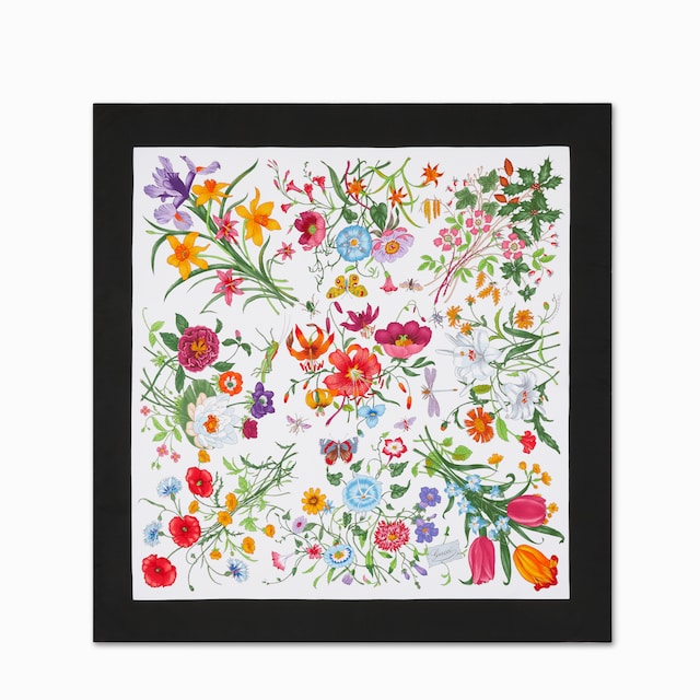 Printed Flora silk twill carré