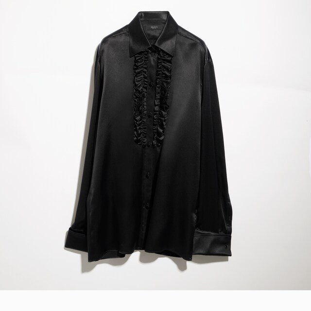 Silk satin shirt with rouches