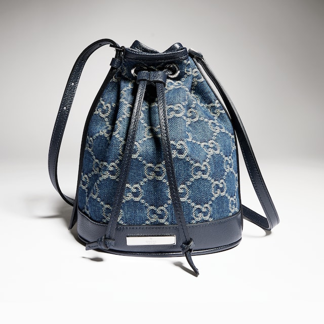 Mini bucket bag with Gucci plaque