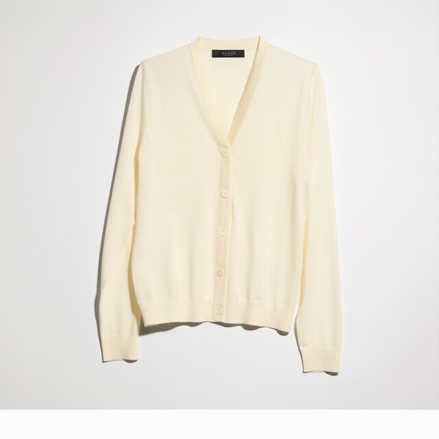 Fine wool cardigan with embroidery