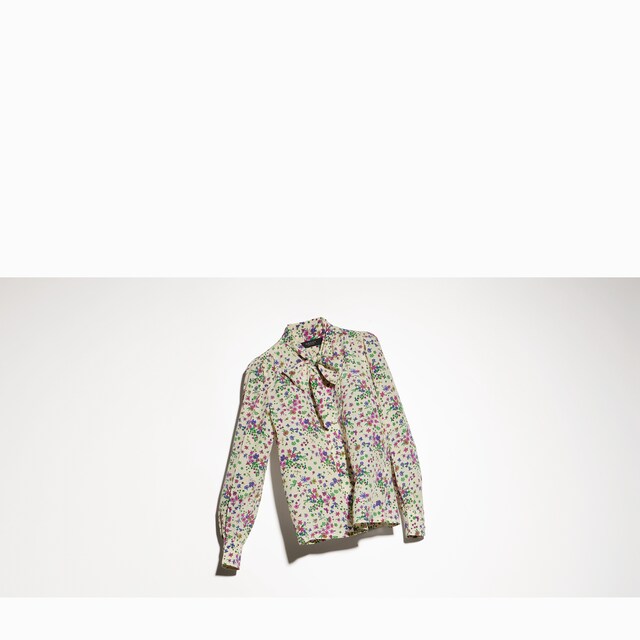 Printed silk shirt with bow - image 2