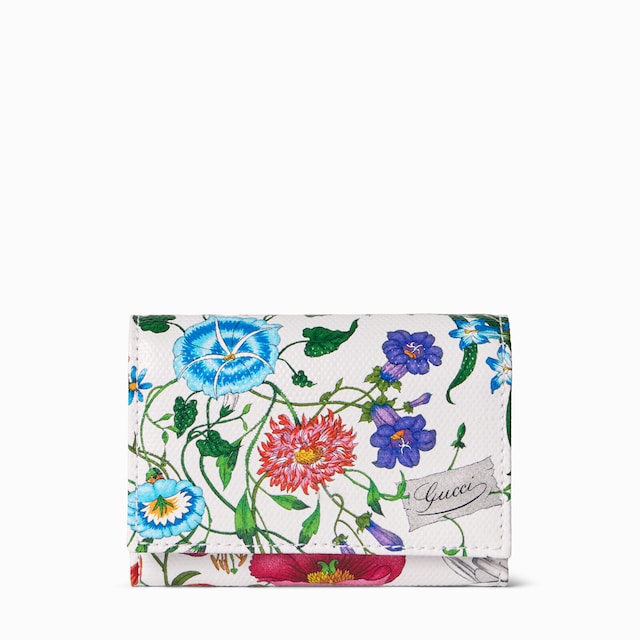 Flora-motif bi-fold card case