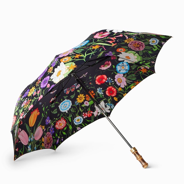 Ombrello ripiegabile in nylon con stampa Gucci Flora