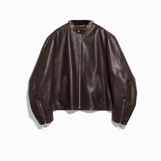 Treated bull leather jacket