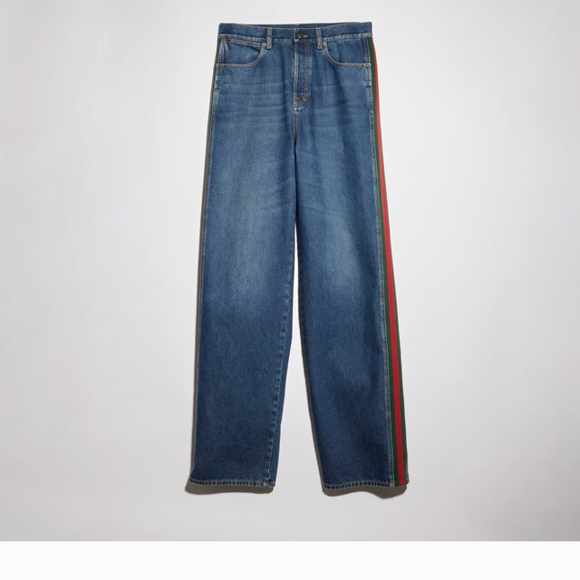 Cotton denim pants with Web insert - image 2