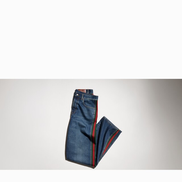 Cotton denim pants with Web insert - image 3