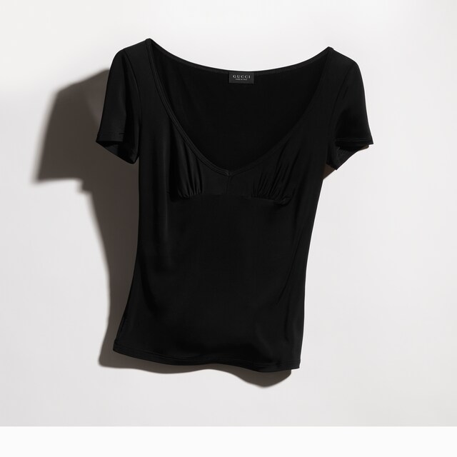 Viscose jersey T-shirt with metal tag - image 3