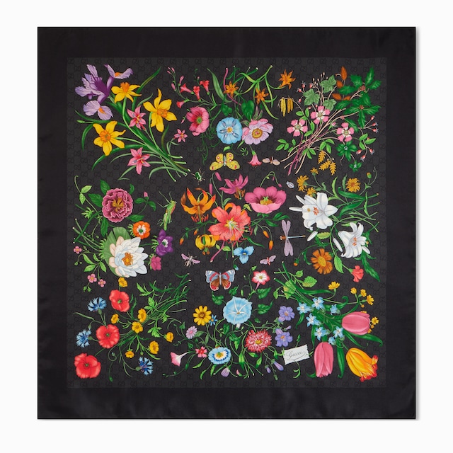 Printed GG silk twill carré