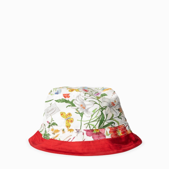 Printed silk twill bucket hat