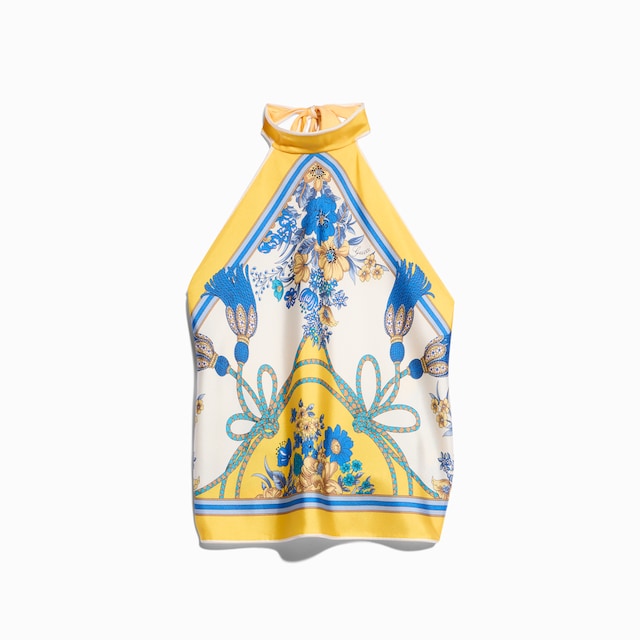 Printed silk twill top
