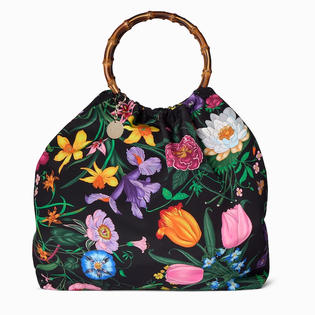 Borsa shopping misura maxi in seta con manico in bamboo