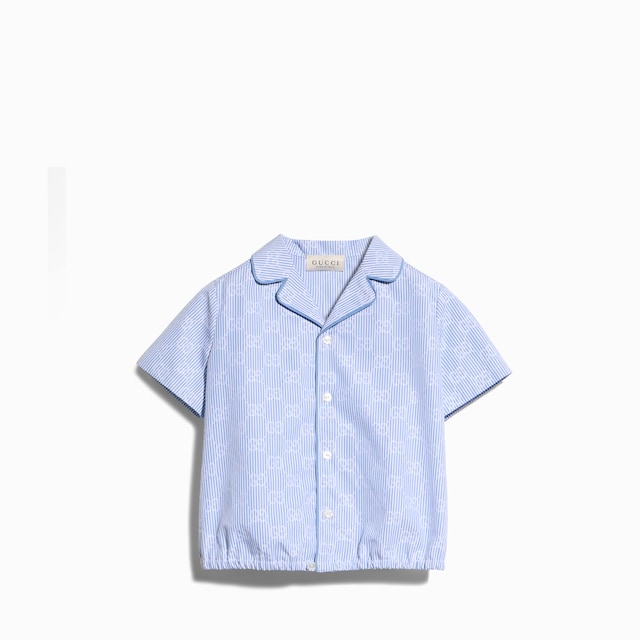 Camicia neonato in popeline a righe con motivo GG