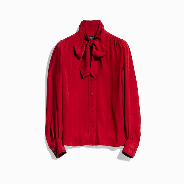 Camisa de jacquard de seda con estampado de cadena con GG