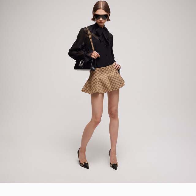 GG cotton canvas flounced skirt - image 3