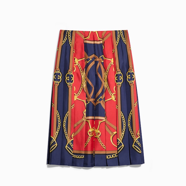 Printed silk twill midi skirt