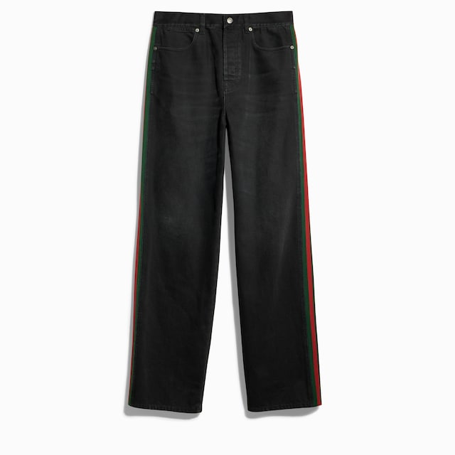 Cotton denim pants with Web insert