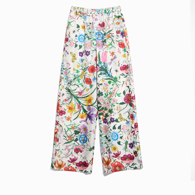 Pantalón de sarga de seda con estampado