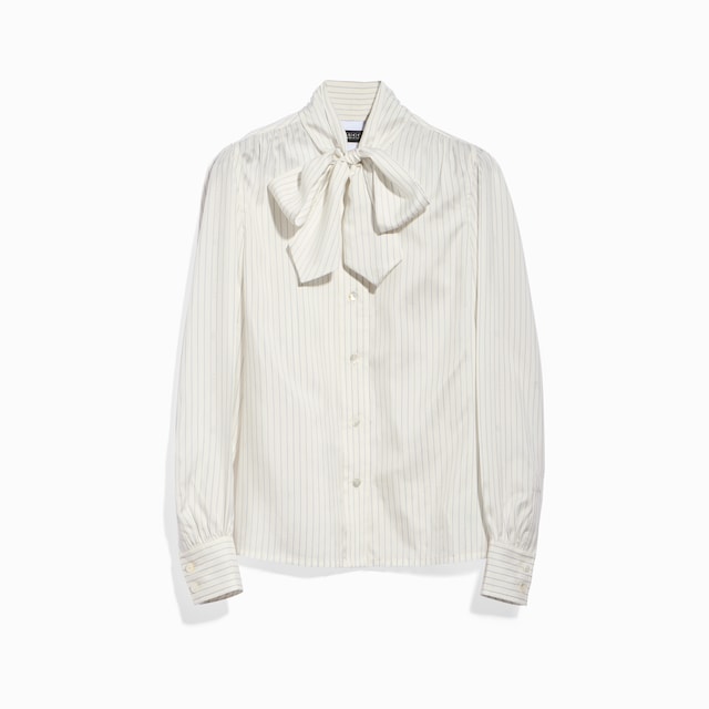 Chemise en soie à rayures fines Gucci avec nœud