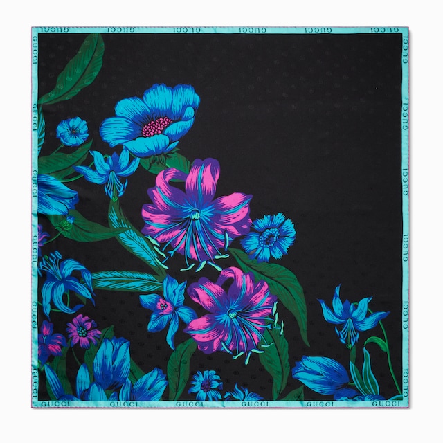 Gucci floral Double G silk twill carré