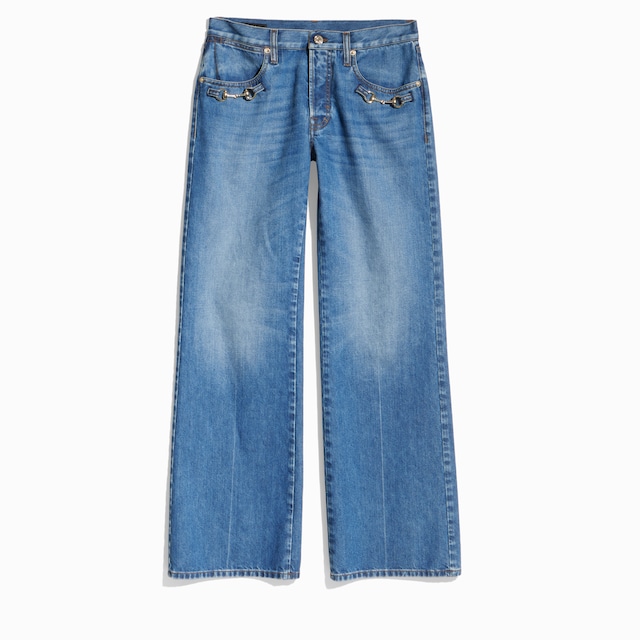 Petite fit cotton denim pants with Horsebit