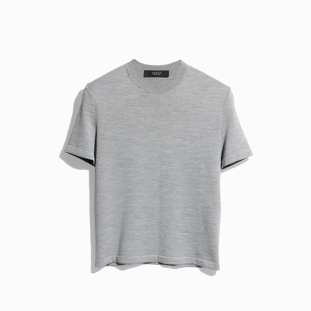 Cropped knit wool silk blend T-shirt
