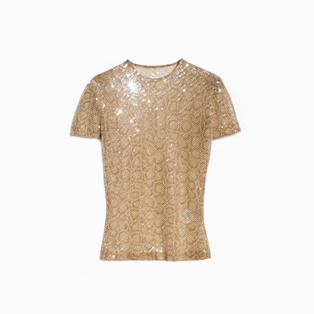 T-shirt en tulle stretch brodé