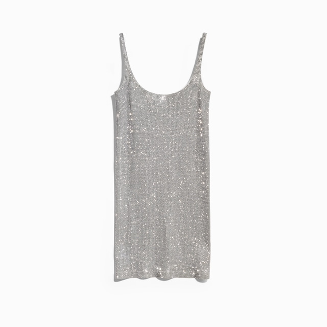 Stretch nylon jersey dress with crystals