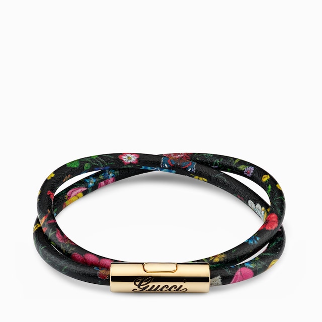 Leather double bracelet with Gucci script