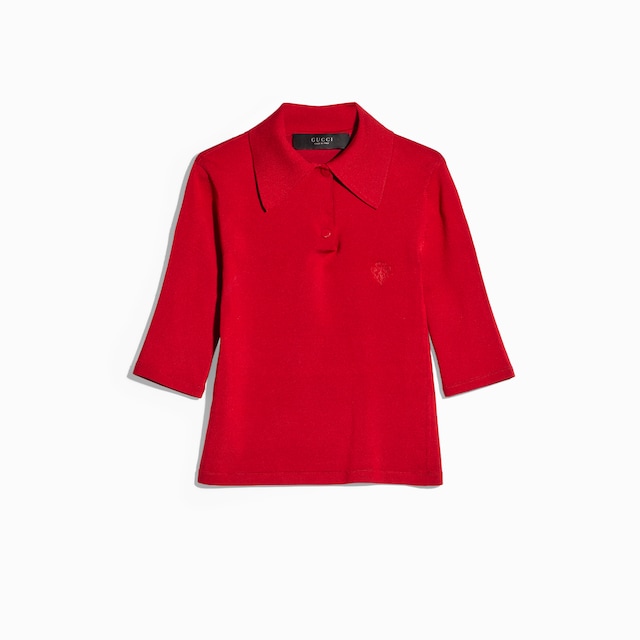 Fine stretch knit silk polo shirt
