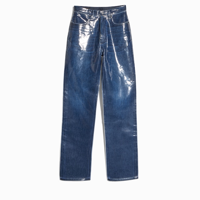 Pantalon en denim de coton lavé et enduit